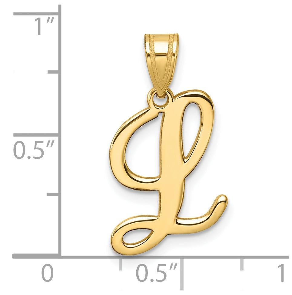 14K Yellow Gold Script Letter L Initial Pendant