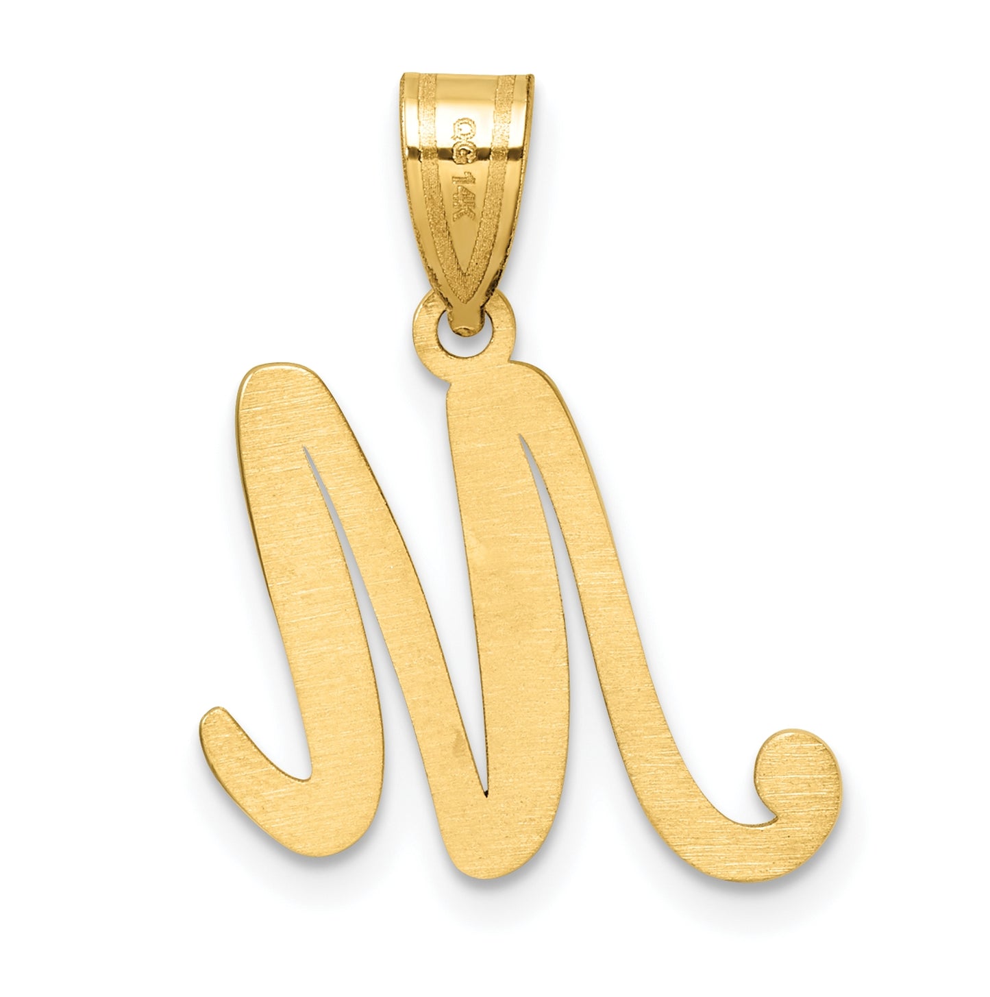 14K Yellow Gold Script Letter M Initial Pendant