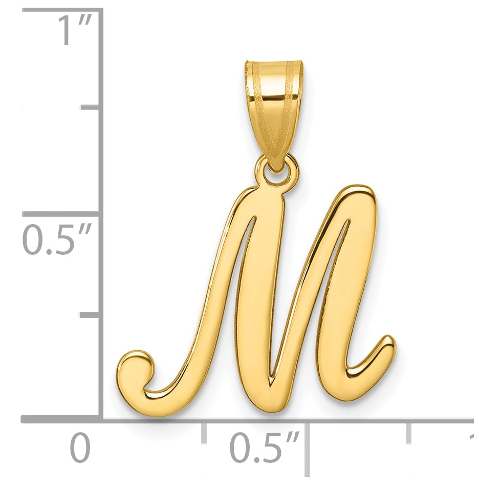 14K Yellow Gold Script Letter M Initial Pendant