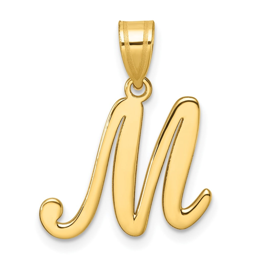 14K Yellow Gold Script Letter M Initial Pendant