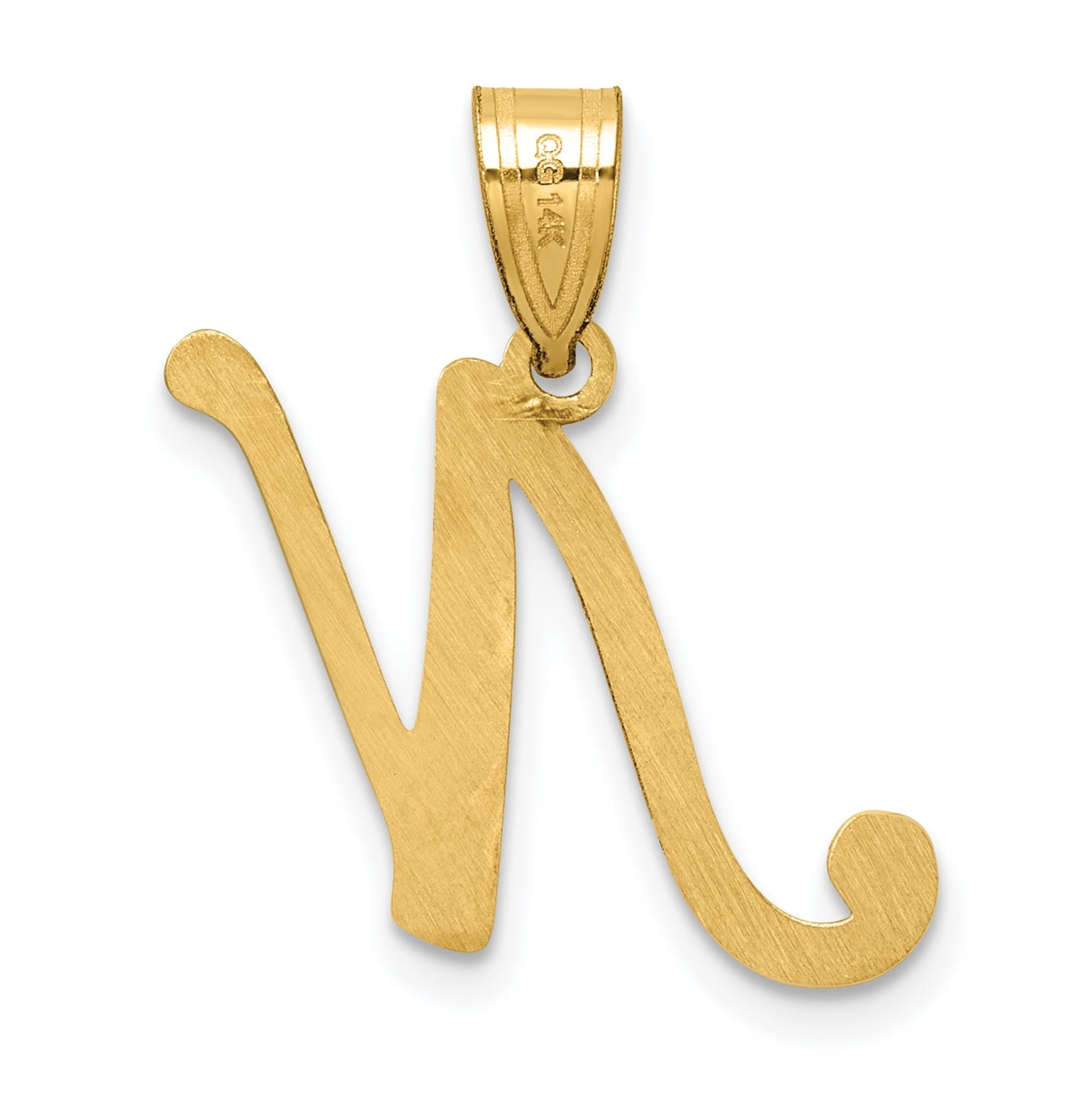 14K Yellow Gold Script Letter N Initial Pendant