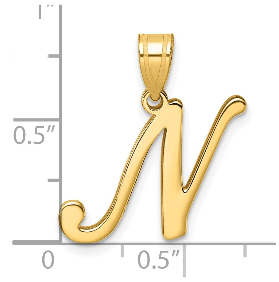 14K Yellow Gold Script Letter N Initial Pendant