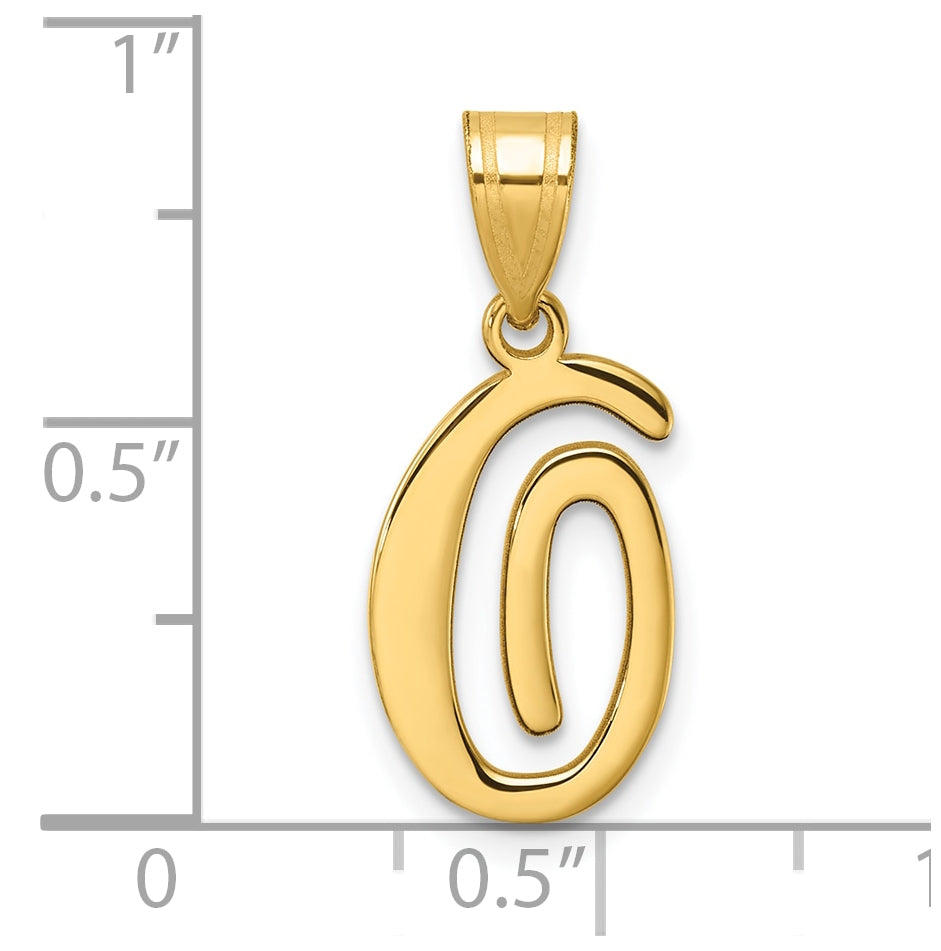 14K Yellow Gold Script Letter O Initial Pendant