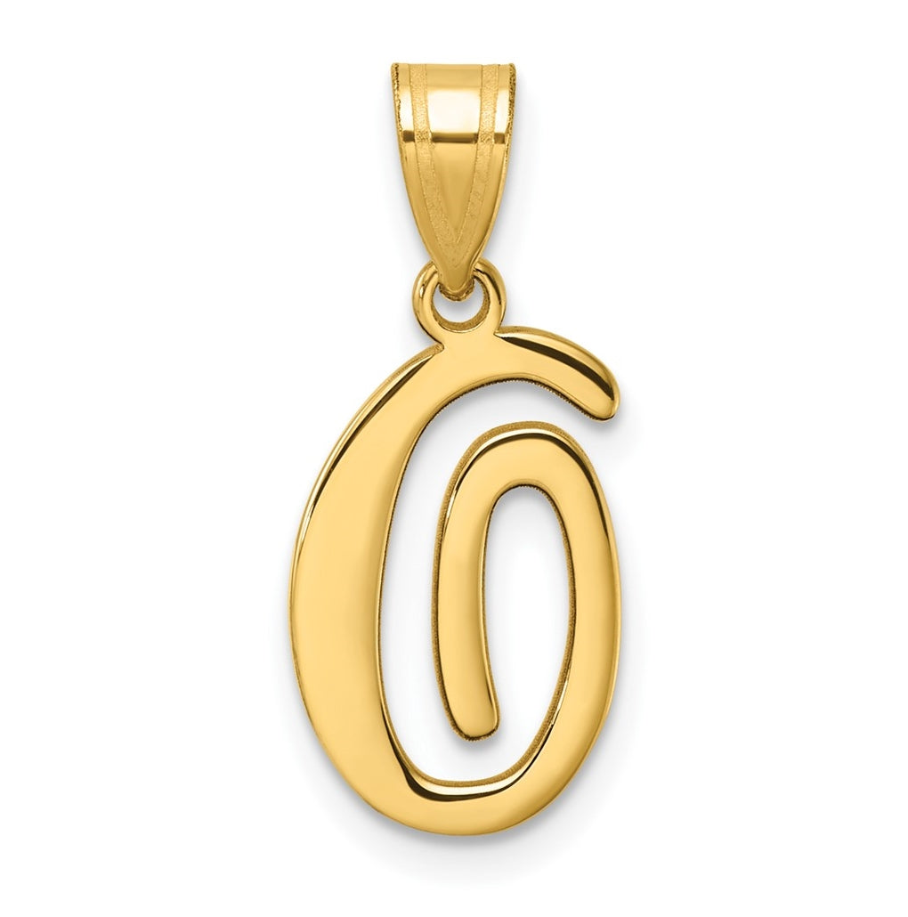 14K Yellow Gold Script Letter O Initial Pendant
