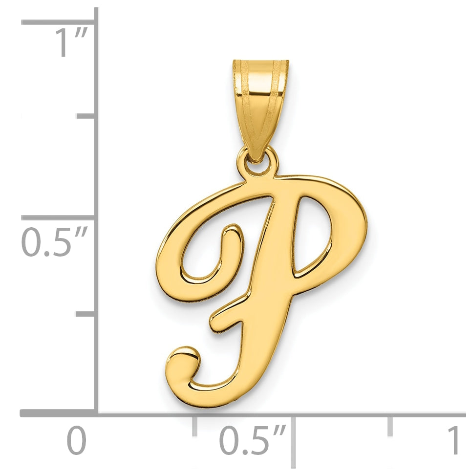 14K Yellow Gold Script Letter P Initial Pendant