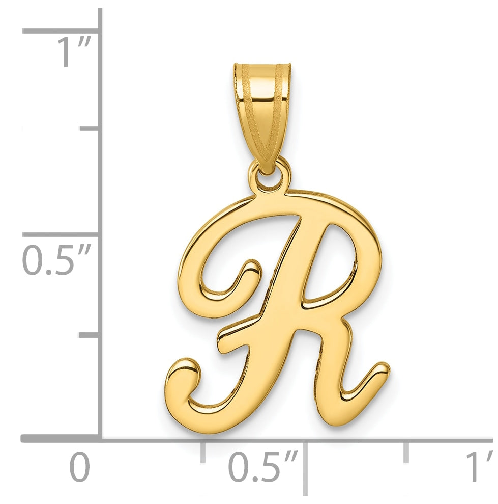 14K Yellow Gold Script Letter R Initial Pendant