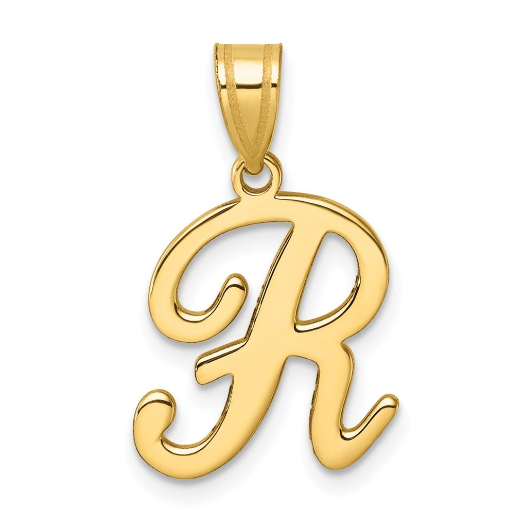 14K Yellow Gold Script Letter R Initial Pendant