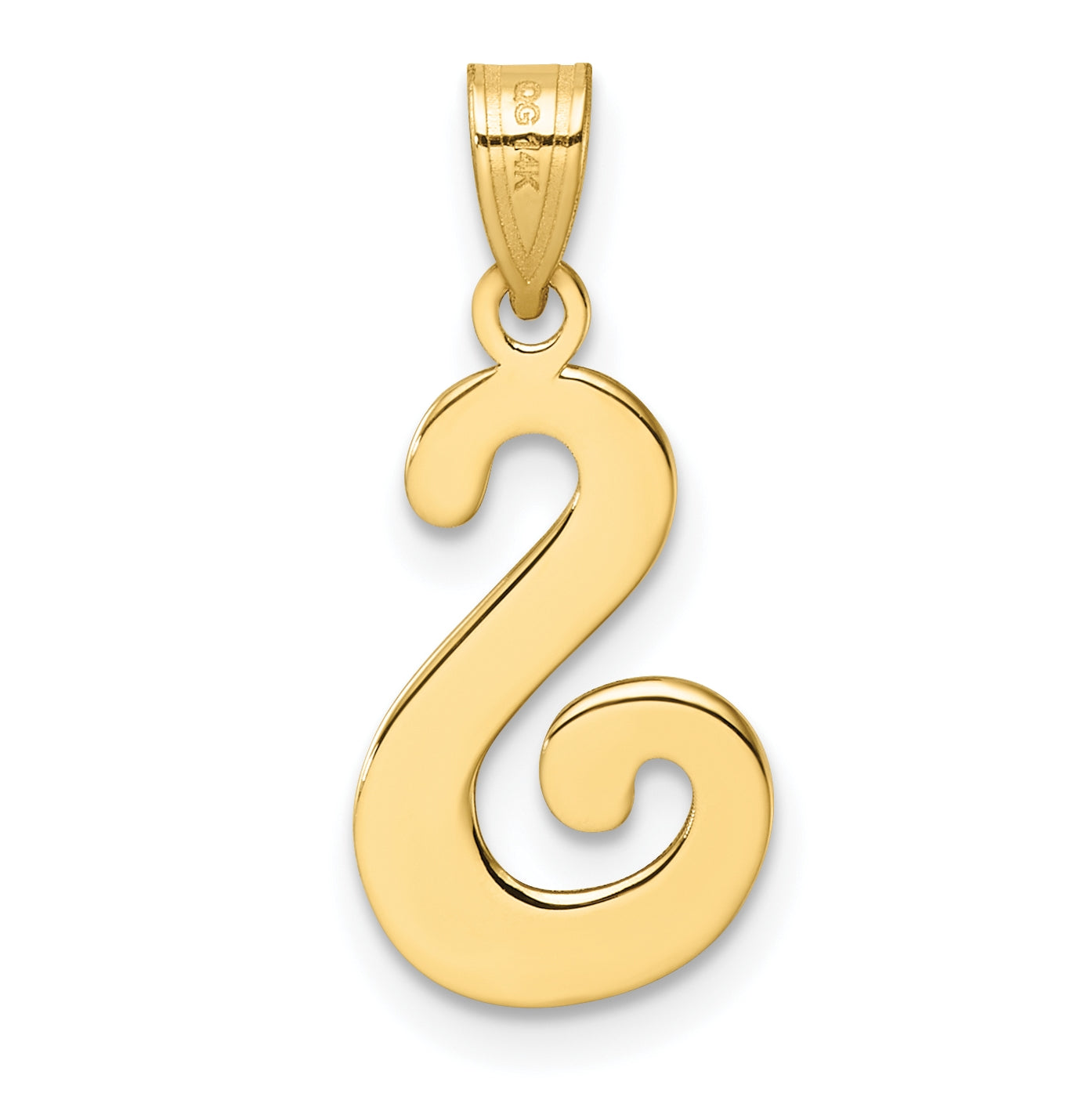 14K Yellow Gold Script Letter S Initial Pendant
