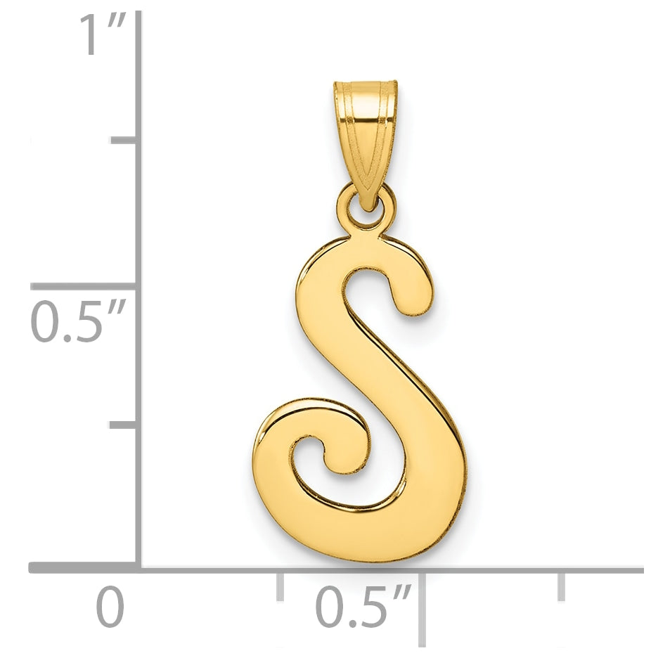 14K Yellow Gold Script Letter S Initial Pendant