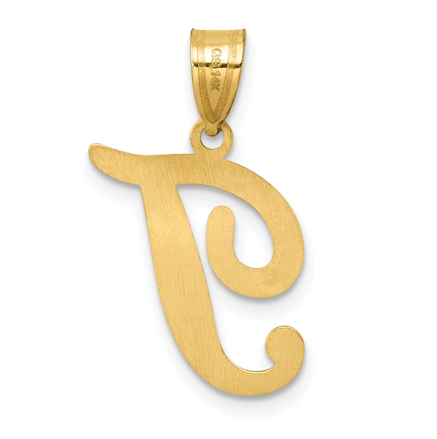 14K Yellow Gold Script Letter T Initial Pendant