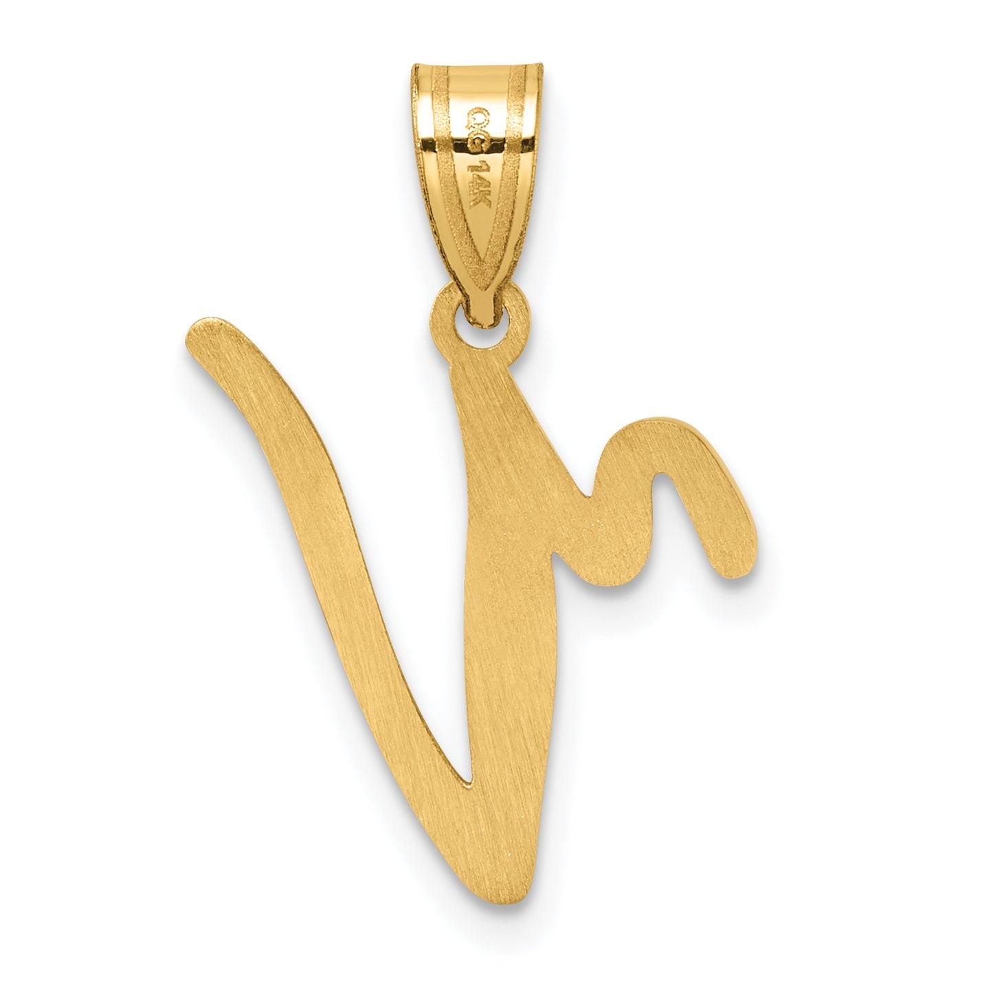 14K Yellow Gold Script Letter V Initial Pendant