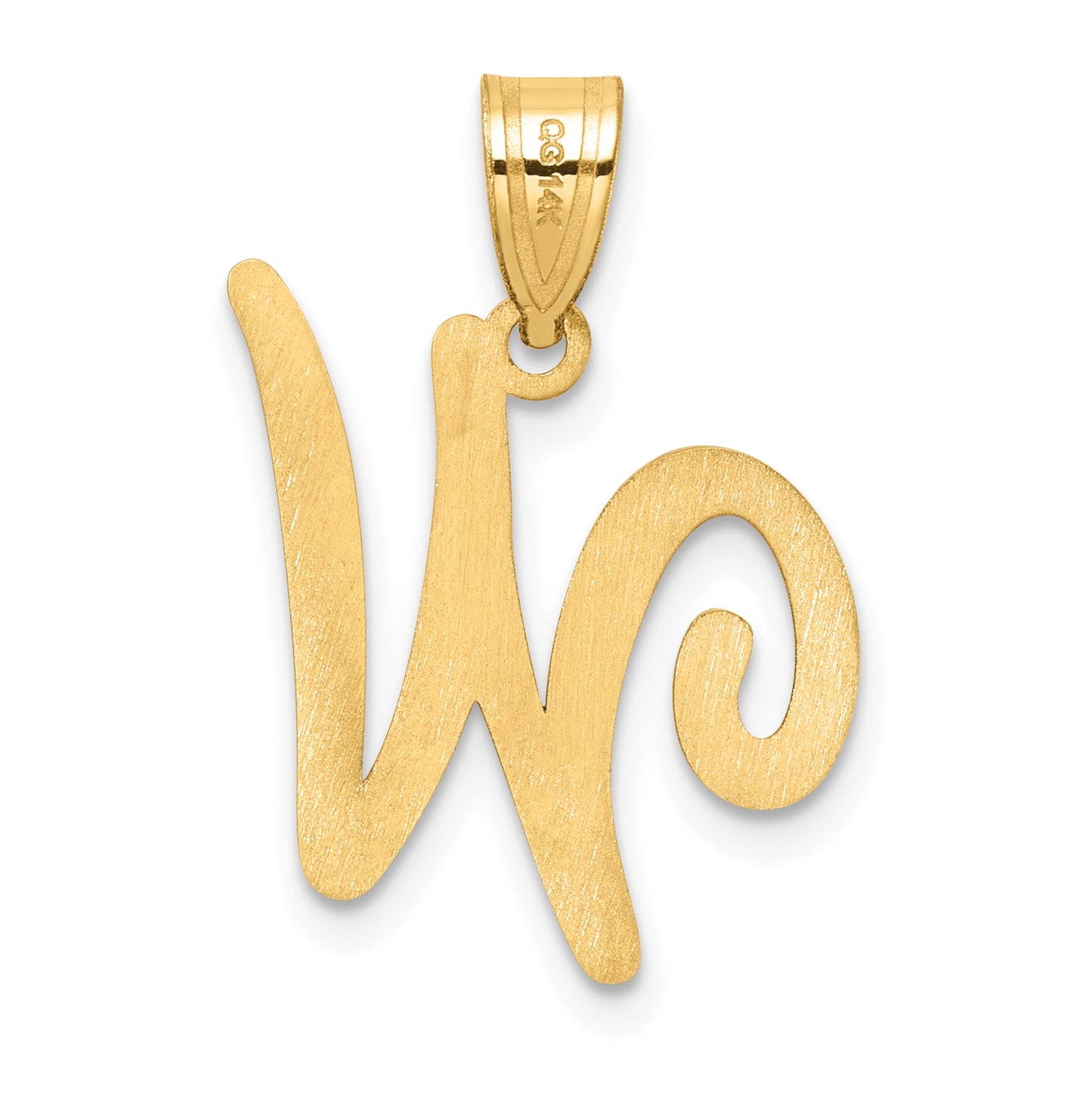 14K Yellow Gold Script Letter W Initial Pendant