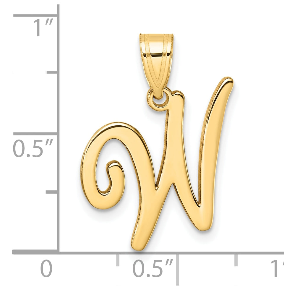 14K Yellow Gold Script Letter W Initial Pendant