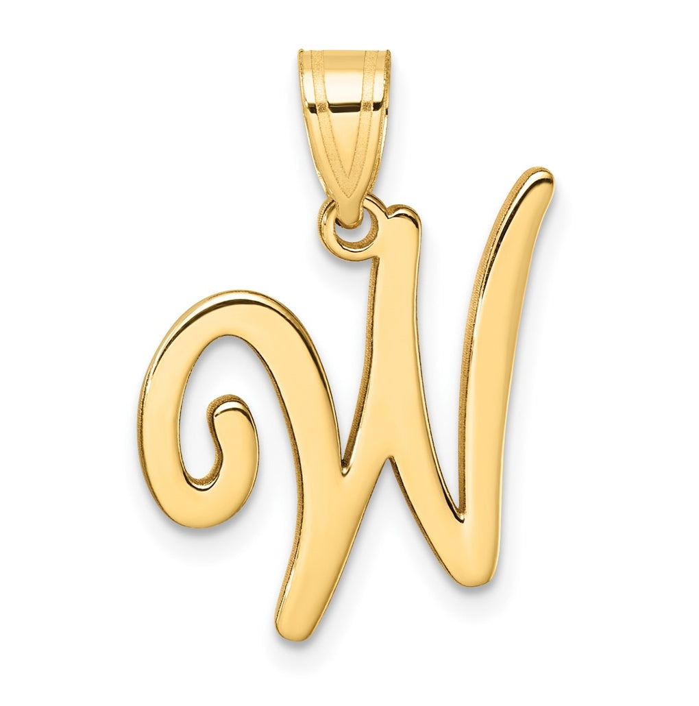 14K Yellow Gold Script Letter W Initial Pendant