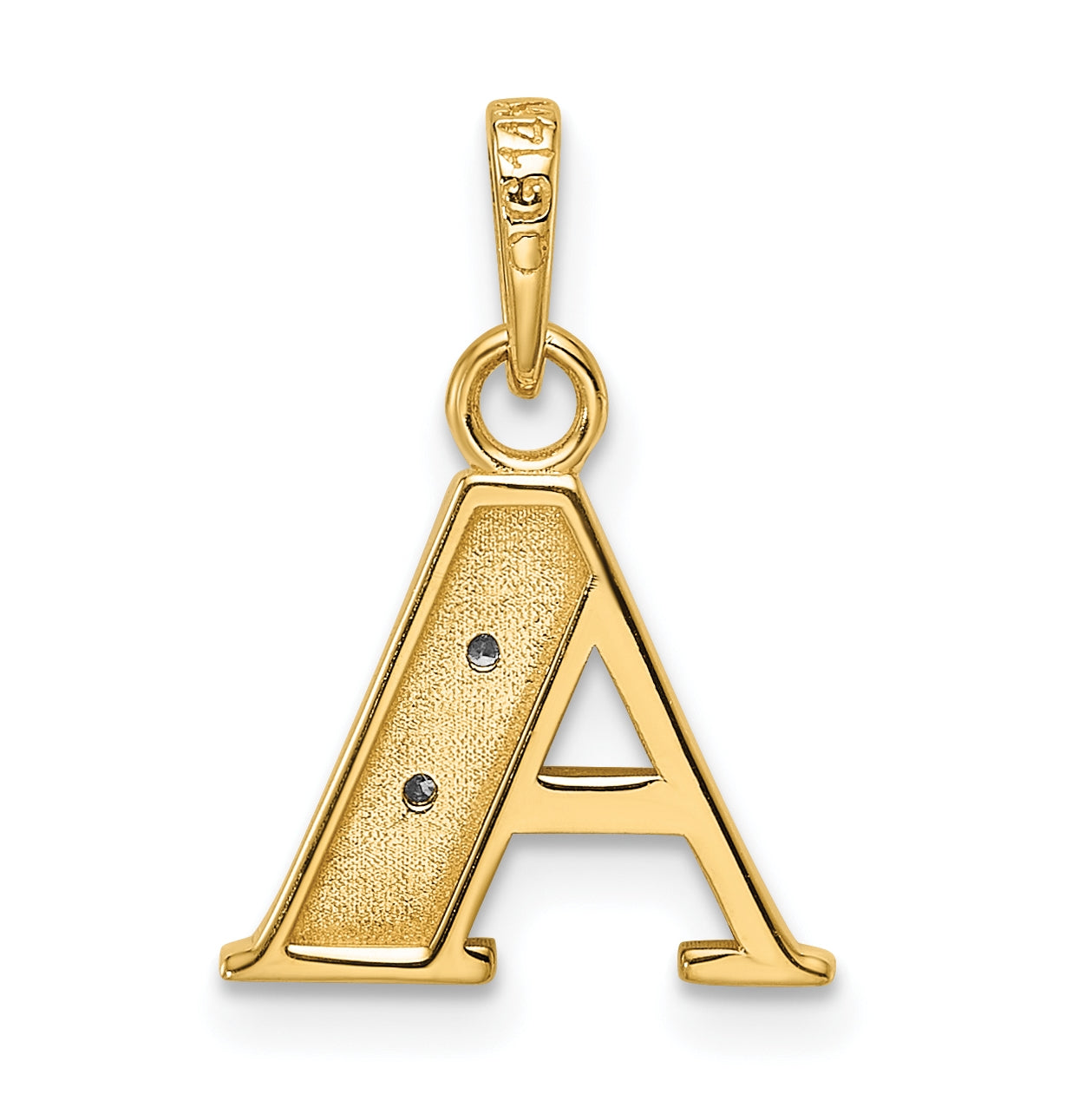 14k Yellow Gold and Rhodium Diamond Letter A Initial Pendant