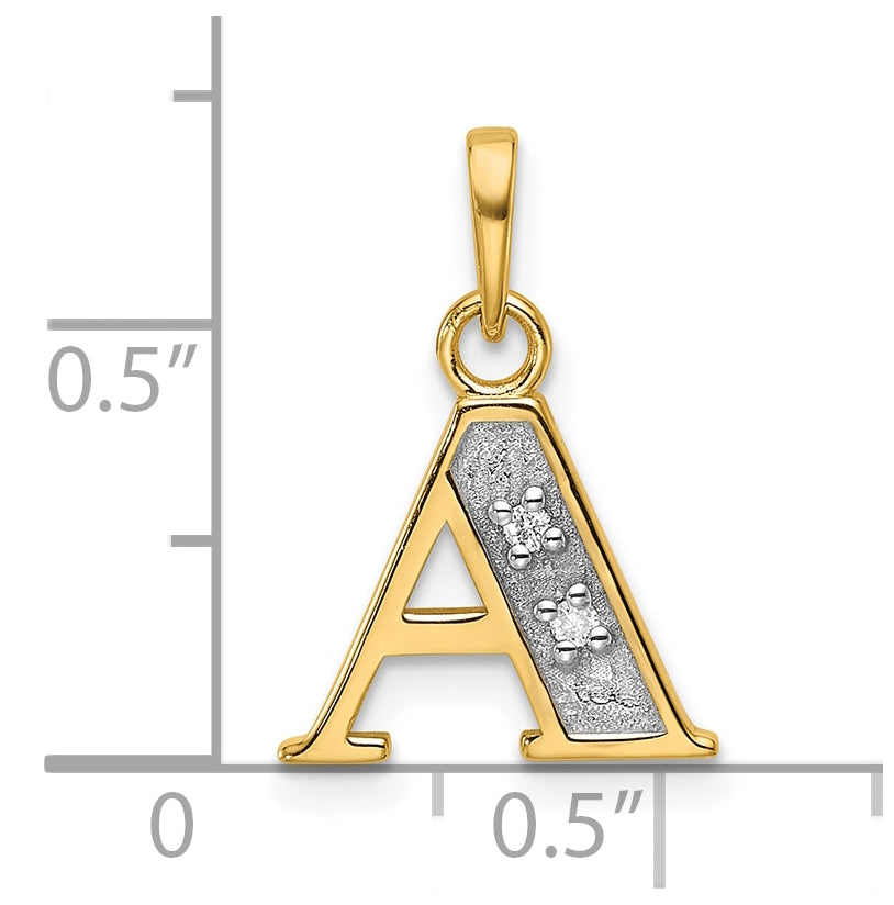 14k Yellow Gold and Rhodium Diamond Letter A Initial Pendant