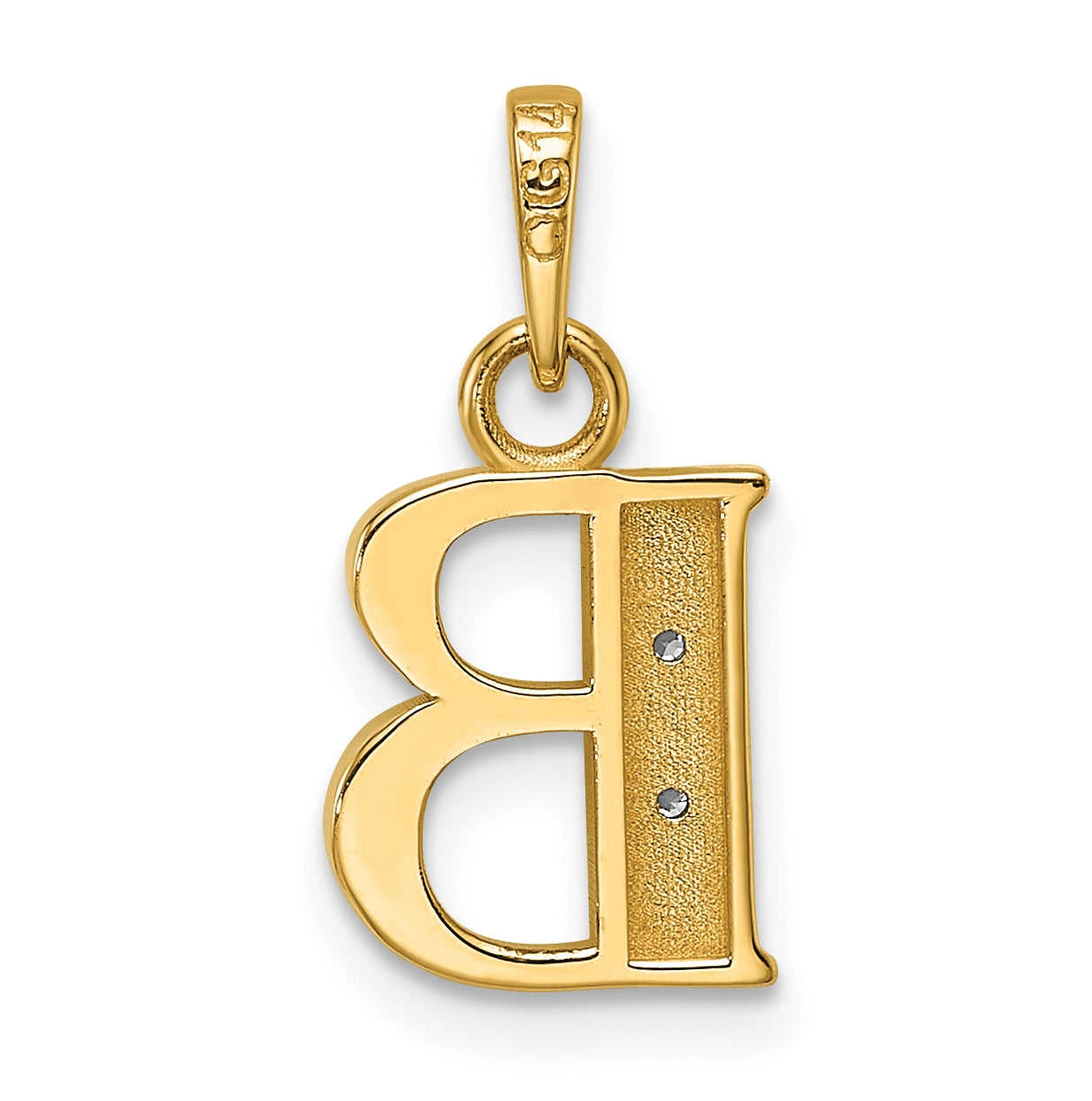 14k Yellow Gold and Rhodium Diamond Letter B Initial Pendant