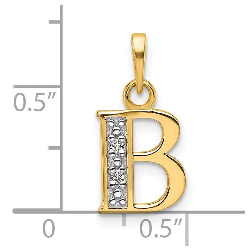 14k Yellow Gold and Rhodium Diamond Letter B Initial Pendant