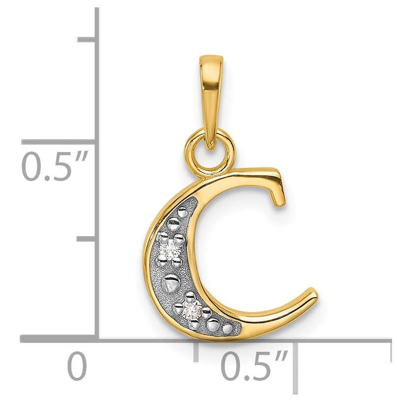 14k Yellow Gold and Rhodium Diamond Letter C Initial Pendant