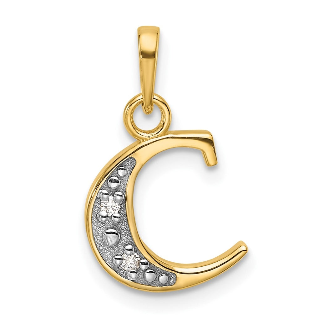 14k Yellow Gold and Rhodium Diamond Letter C Initial Pendant