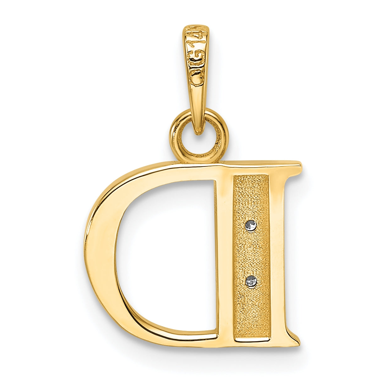 14k Yellow Gold and Rhodium Diamond Letter D Initial Pendant