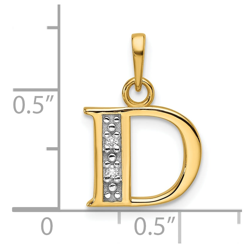 14k Yellow Gold and Rhodium Diamond Letter D Initial Pendant