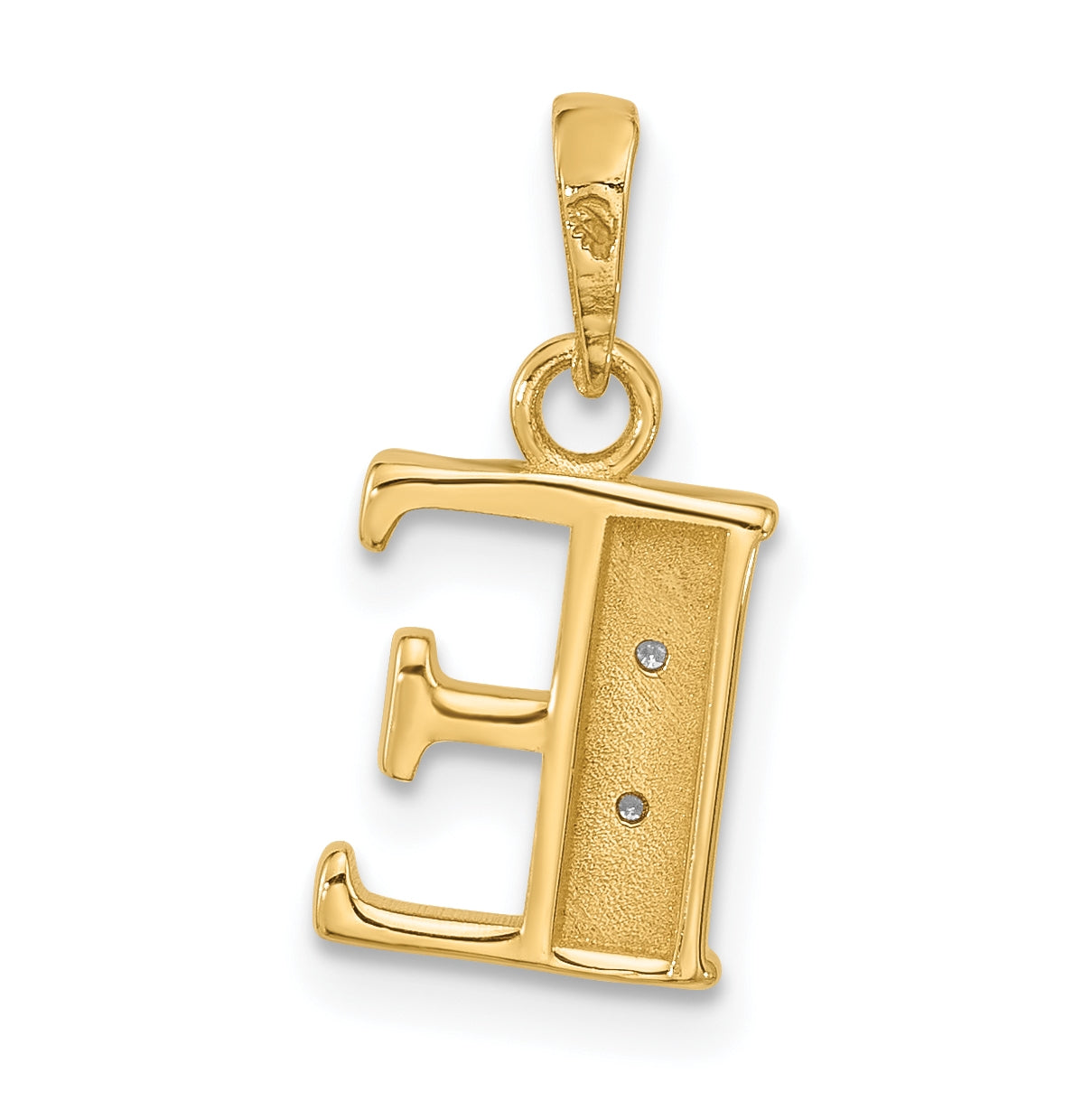 14k Yellow Gold and Rhodium Diamond Letter E Initial Pendant
