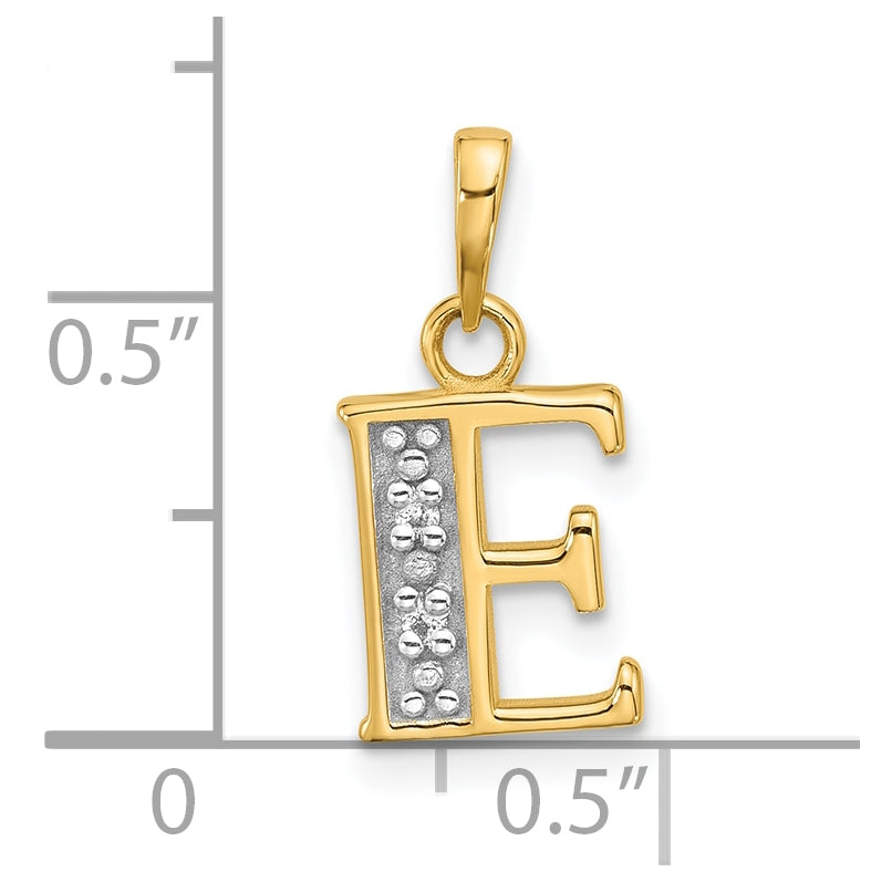 14k Yellow Gold and Rhodium Diamond Letter E Initial Pendant
