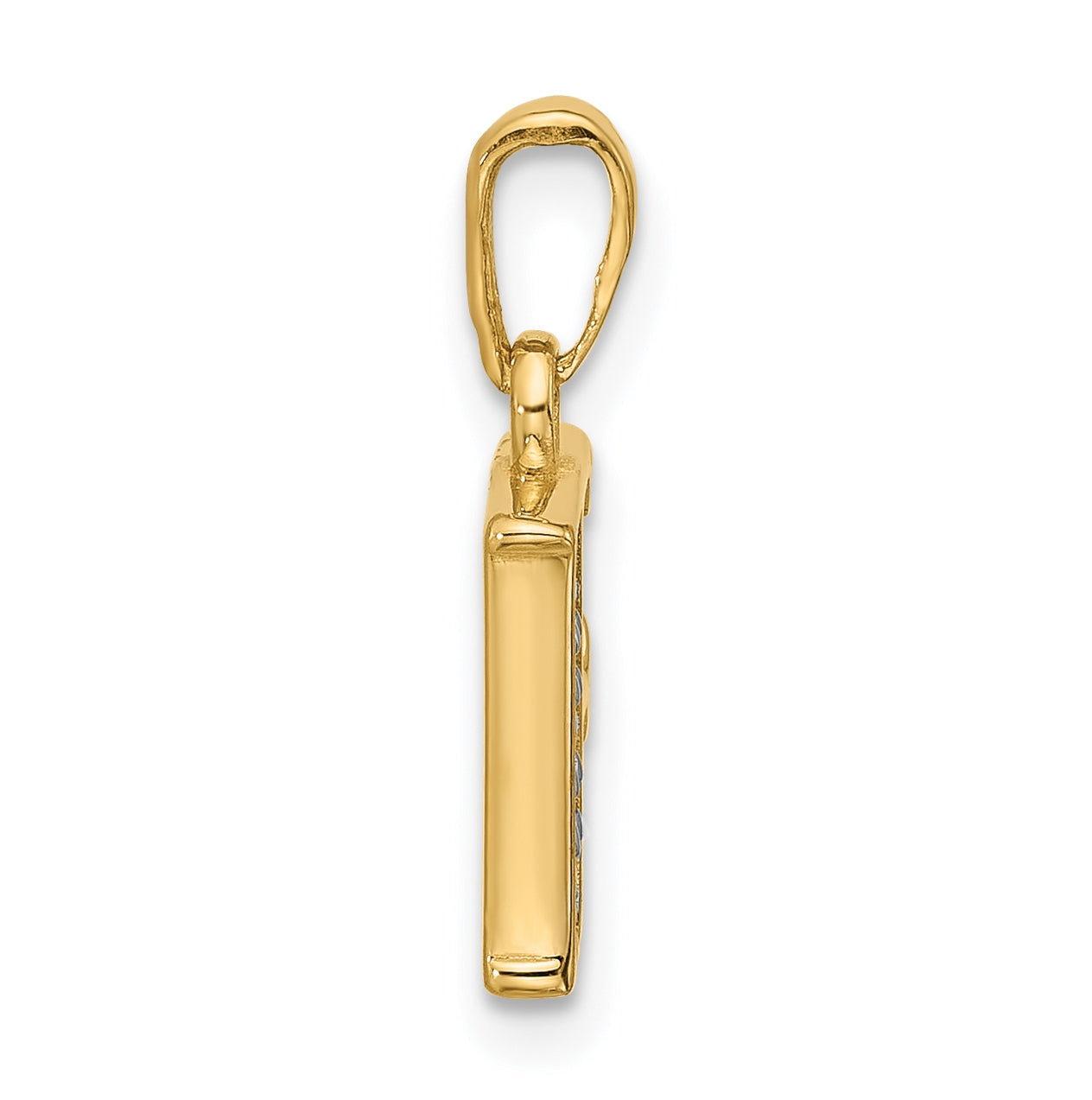 14k Yellow Gold and Rhodium Diamond Letter F Initial Pendant