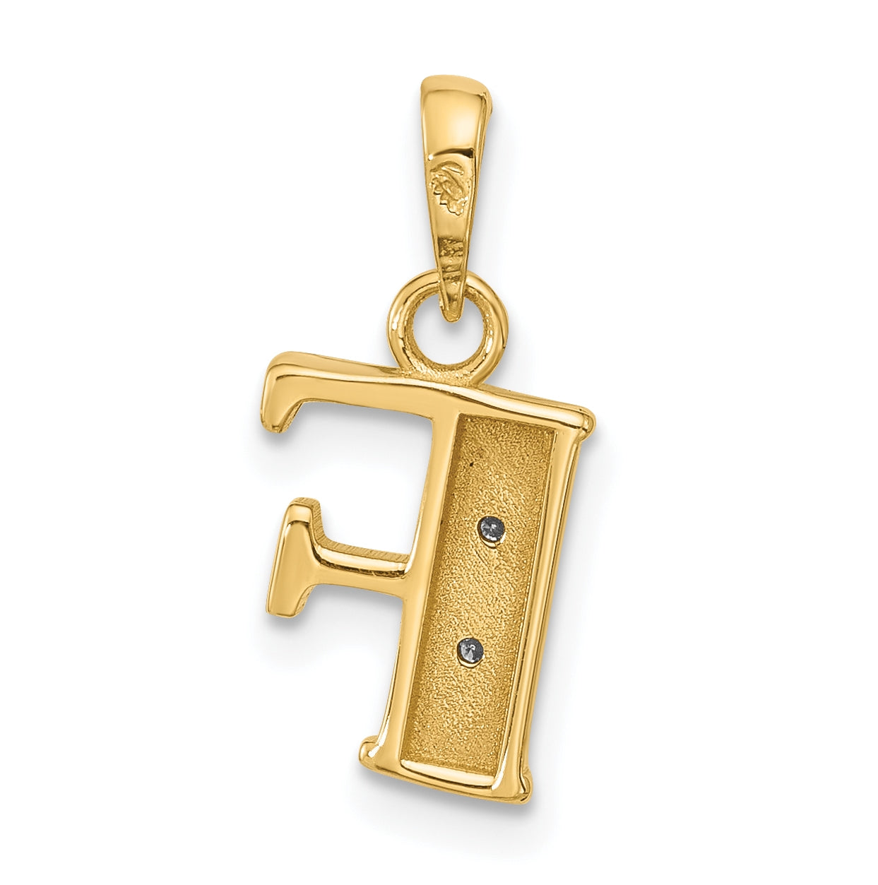 14k Yellow Gold and Rhodium Diamond Letter F Initial Pendant