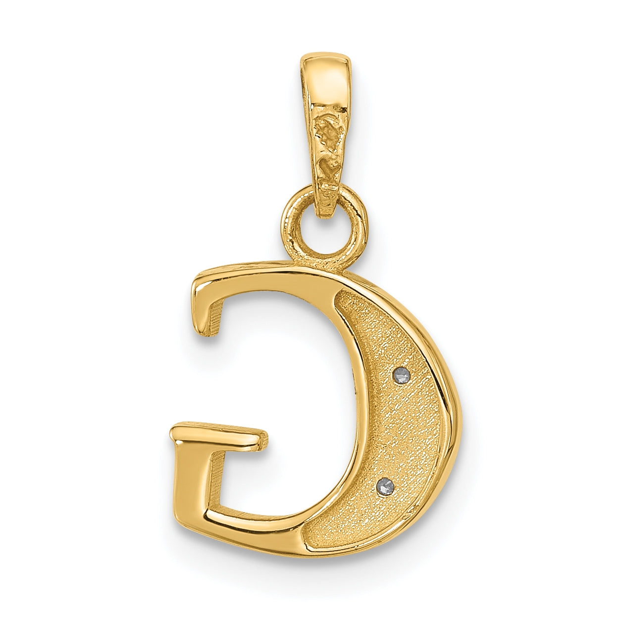 14k Yellow Gold and Rhodium Diamond Letter G Initial Pendant