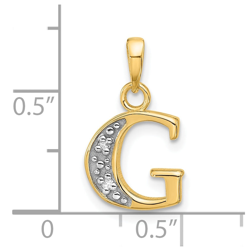 14k Yellow Gold and Rhodium Diamond Letter G Initial Pendant