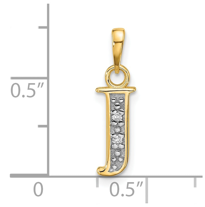 14k Yellow Gold and Rhodium Diamond Letter J Initial Pendant