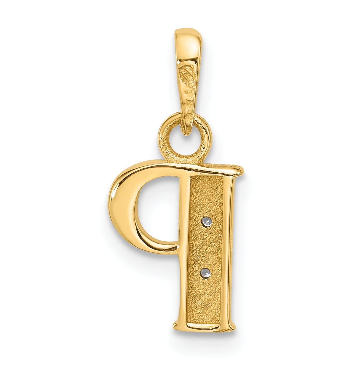14k Yellow Gold and Rhodium Diamond Letter P Initial Pendant