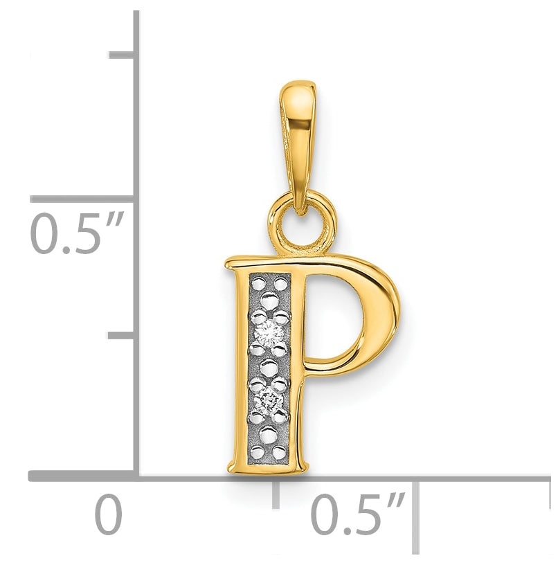 14k Yellow Gold and Rhodium Diamond Letter P Initial Pendant