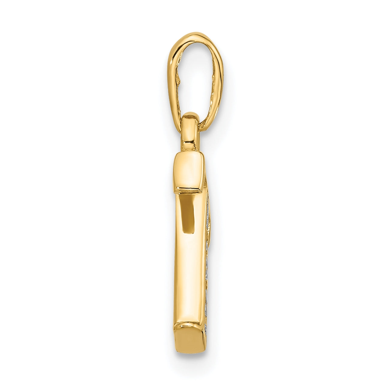 14k Yellow Gold and Rhodium Diamond Letter T Initial Pendant