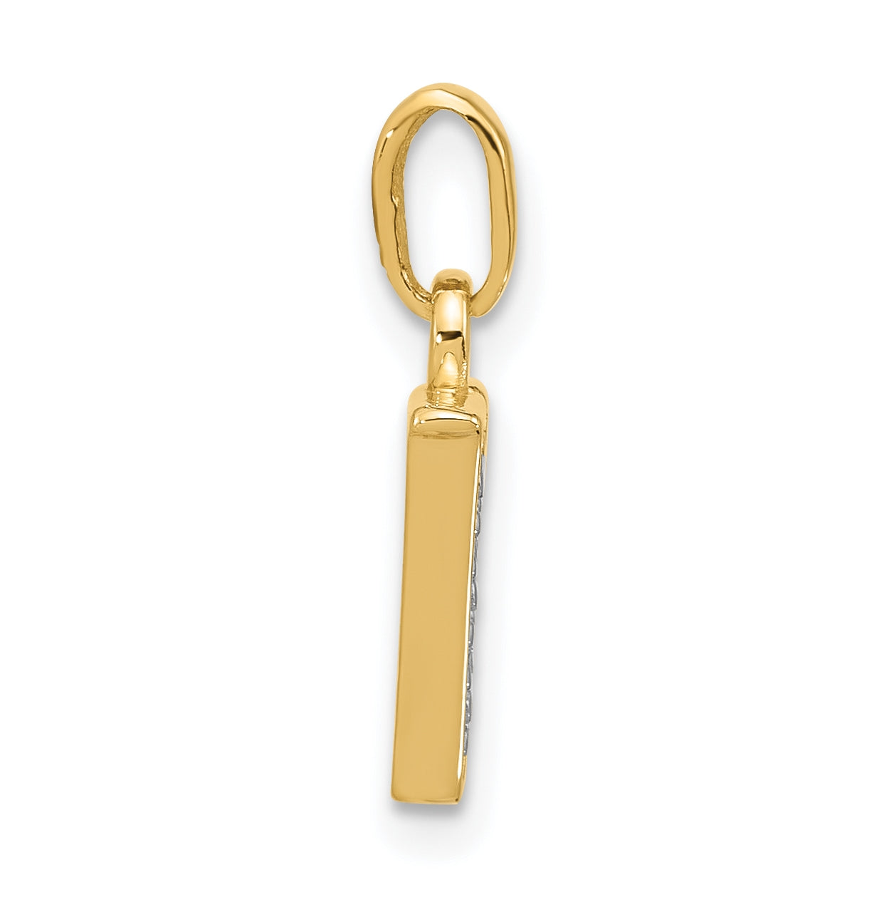 14k Yellow Gold and Rhodium Diamond Letter V Initial Pendant