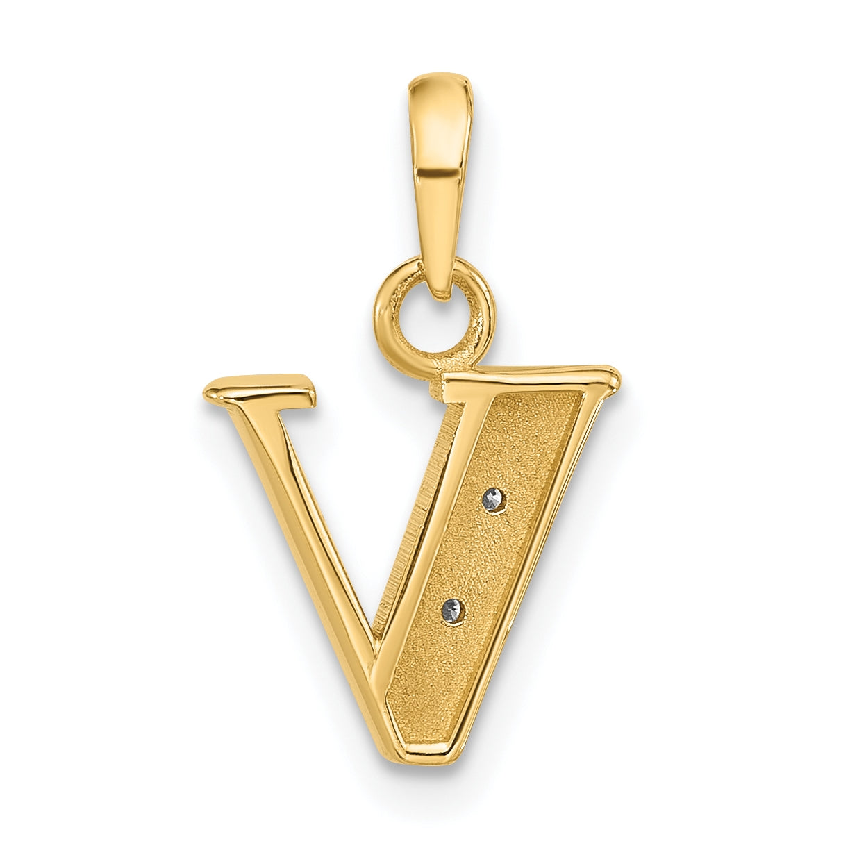 14k Yellow Gold and Rhodium Diamond Letter V Initial Pendant