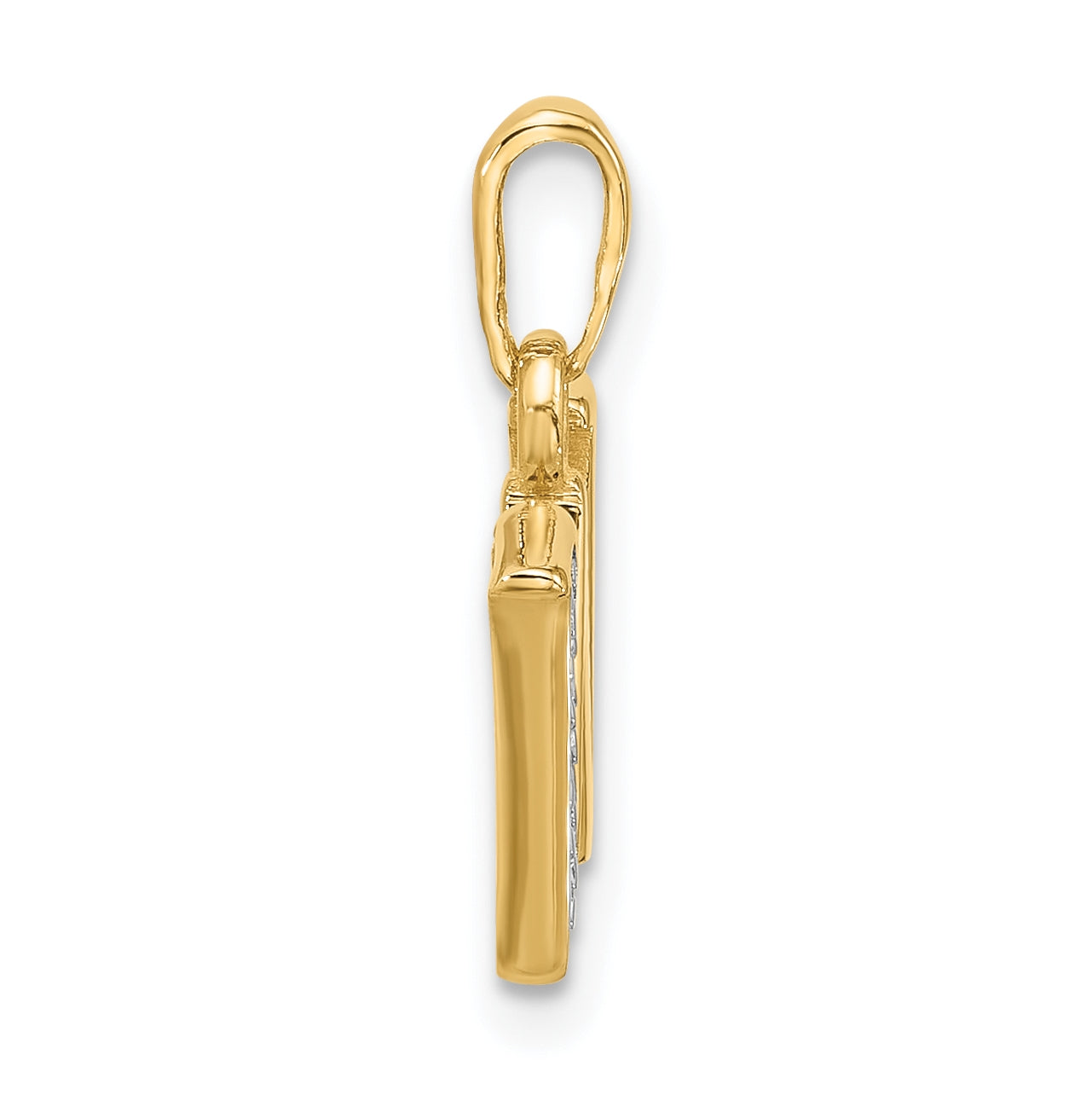 14k Yellow Gold and Rhodium Diamond Letter W Initial Pendant