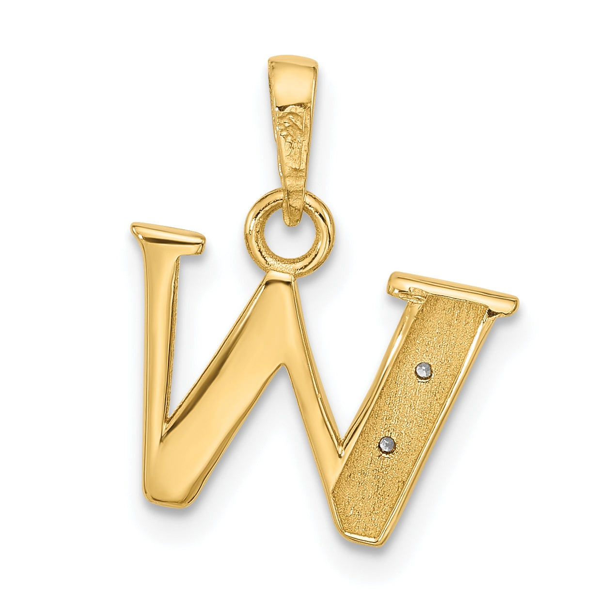 14k Yellow Gold and Rhodium Diamond Letter W Initial Pendant