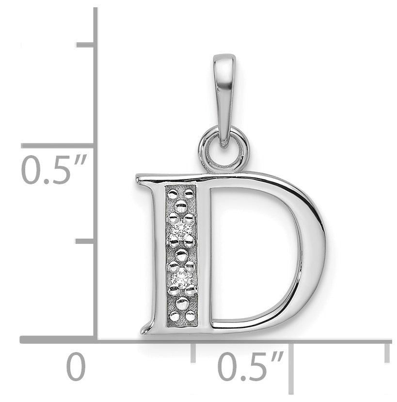 14K White Gold Diamond Letter D Initial-Pendant