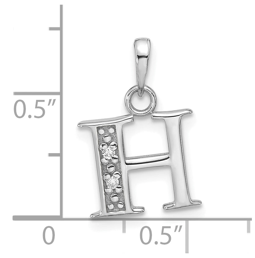14K White Gold Diamond Letter H Initial-Pendant