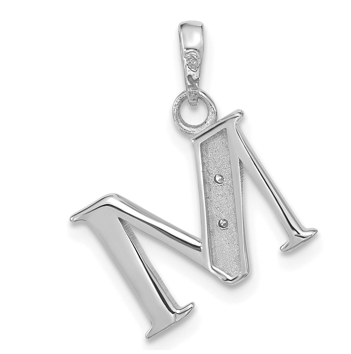 14K White Gold Diamond Letter M Initial-Pendant