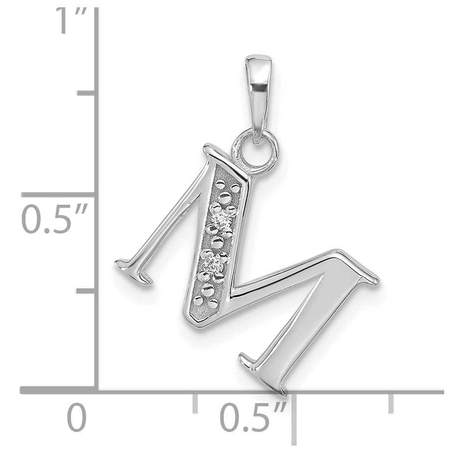 14K White Gold Diamond Letter M Initial-Pendant