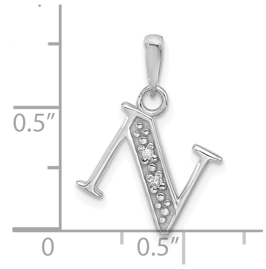 14K White Gold Diamond Letter N Initial-Pendant