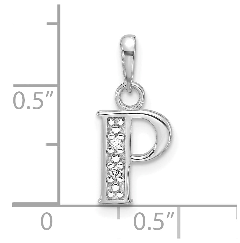 14K White Gold Diamond Letter P Initial-Pendant