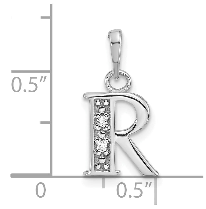 14K White Gold Diamond Letter R Initial-Pendant