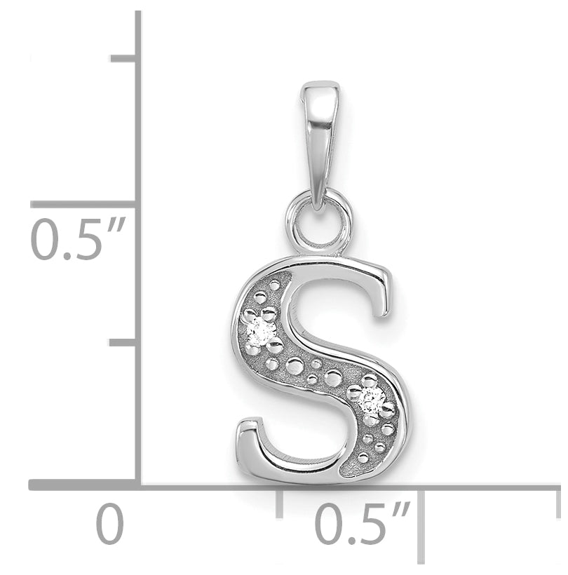 14K White Gold Diamond Letter S Initial-Pendant