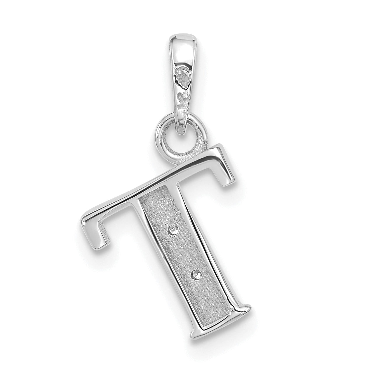 14K White Gold Diamond Letter T Initial-Pendant