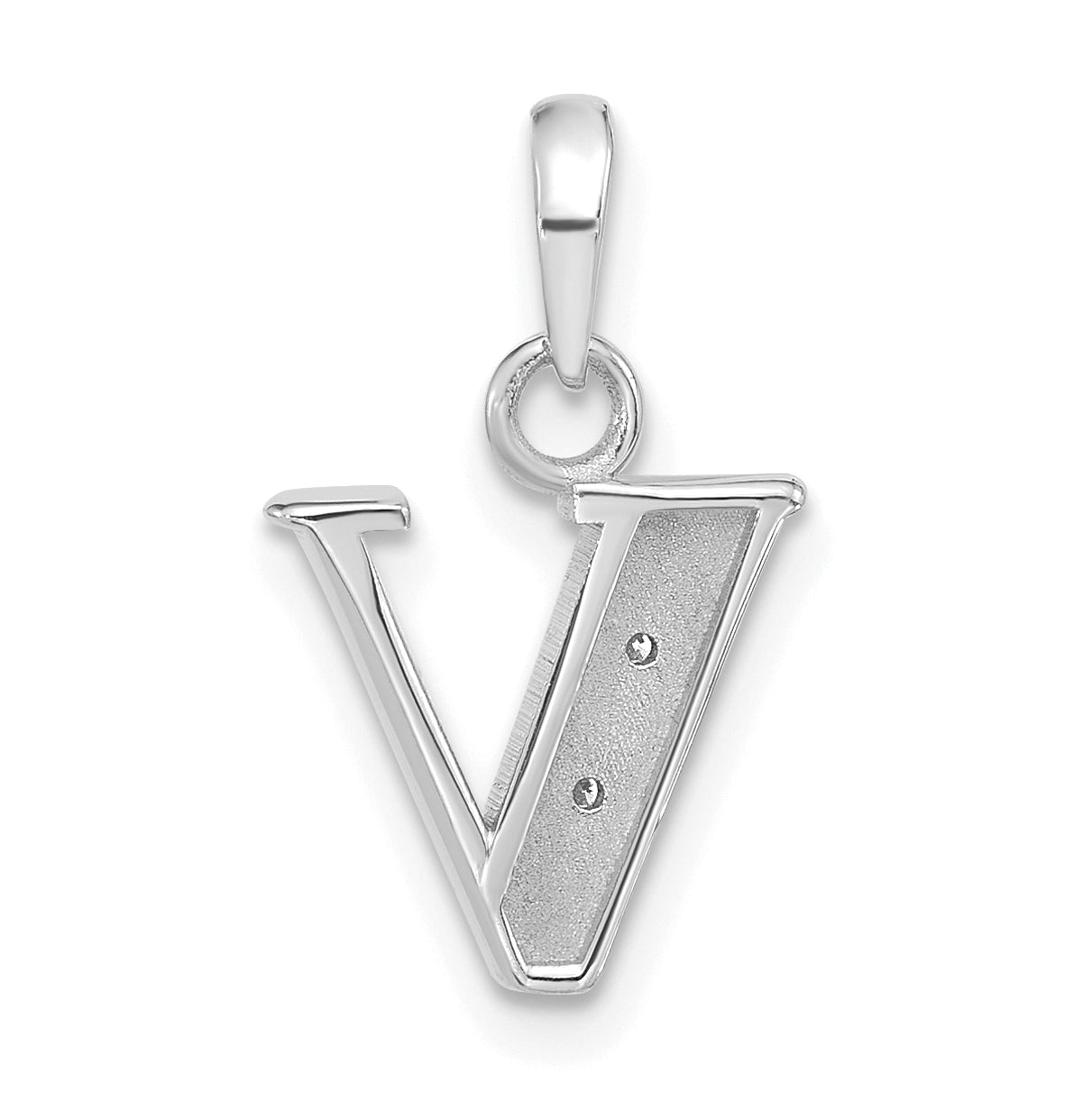 14K White Gold Diamond Letter V Initial-Pendant